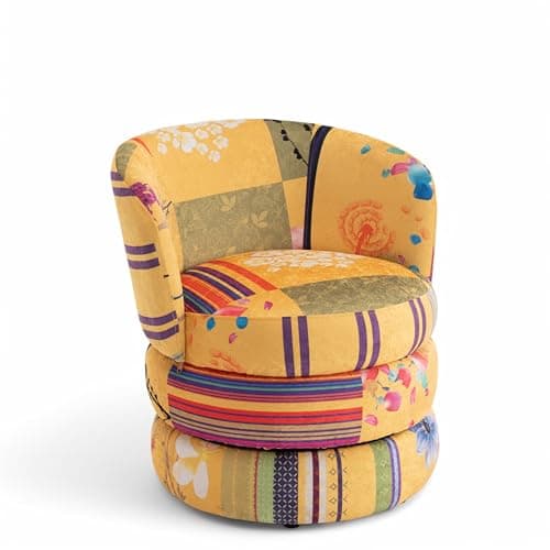 TILLY Patchwork Swivel Cuddle Chair – Colourful Velvet Armchair and Snuggle Seat, Ideal Swivel Accent Piece or Cuddle Chair for Bedroom and Living Room, Perfect Patchwork Design for Modern Interiors