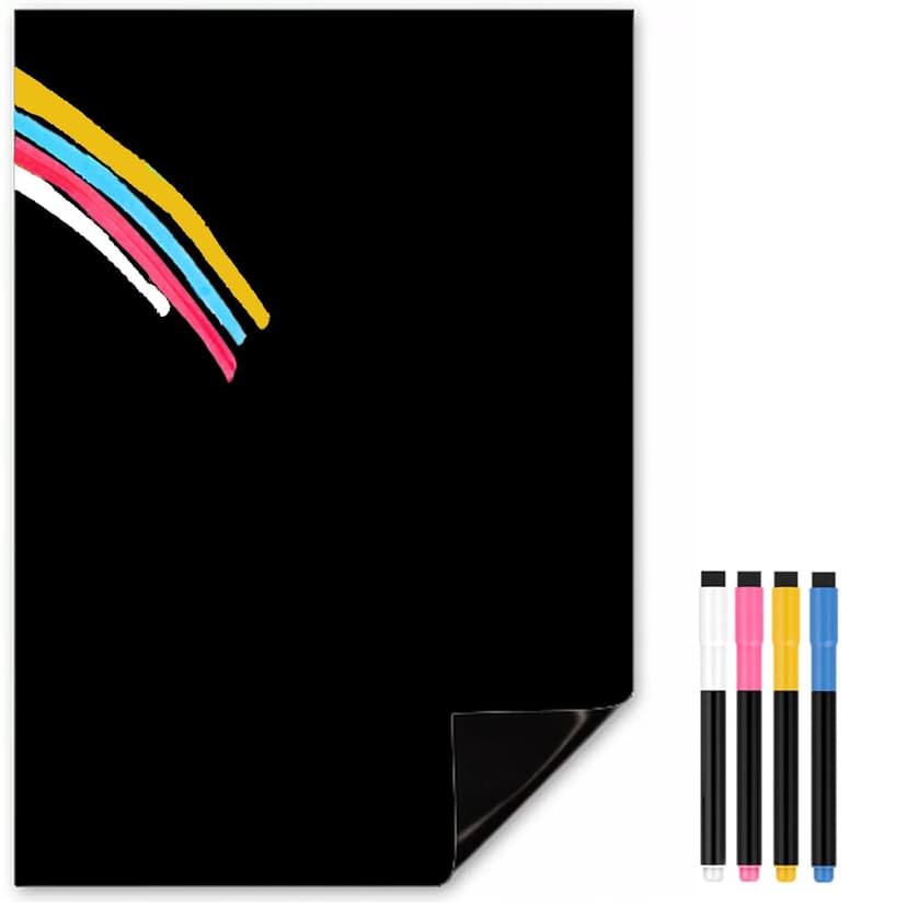 TMS Magnetic Chalk Board for Kitchen | A3 Fridge Magnet Blackboard with Colour Liquid Markers | Large Flexible Black Whiteboard use as Notice Board for Reminders or as Weekly Meal Planner [42 x 30cm]