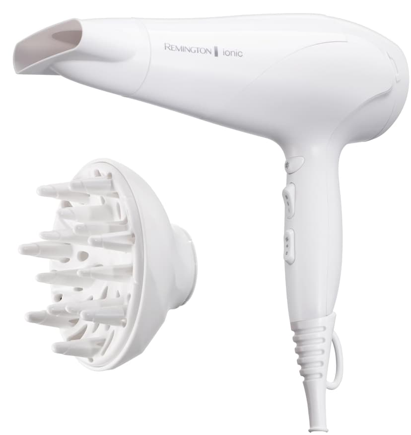 Remington Hair Dryer Ionic (Ionic Conditioning for Frizz-Free and Shiny Results,3 Heat & 2 Speed Settings and Cool Shot, 2 Attachments: Diffuser & Concentrator, 2200W) D3199