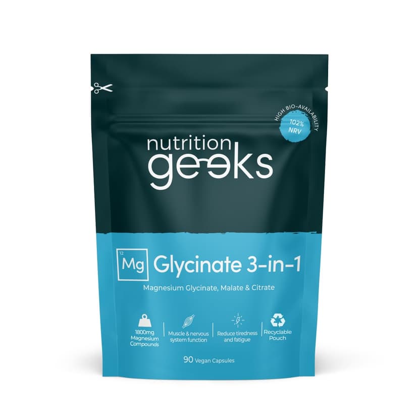 Magnesium Glycinate 3-in-1 Complex - 1800mg Supplements as Bisglycinate, Citrate & Malate 90 Vegan Capsules, Triple High Absorption 384mg Elemental, UK Made