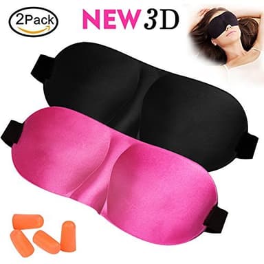 Sleep Mask Silk 3D Contoured Eye Masks for Sleeping Travel Nap Meditation Shift Work, Night Blindfold Eyeshade for Men Women Kids, Ear Plugs Included, Super Comfortable, 2 Pack (Black+Pink)