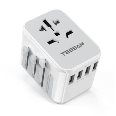 TESSAN Universal Travel Adapter Worldwide with 4 USB, International Travel Adapter UK to European Power Universal Plug Adaptor for EU USA Australia Thailand (Type C, G, A, I)