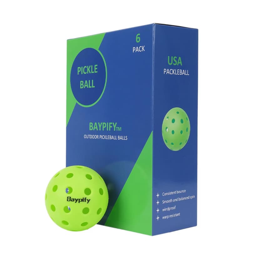 Baypify Outdoor Pickleball Balls,6 Pack Green Pickleball Balls, 40 Holes Design USAPA Approved and Sanctioned for Tournament Play