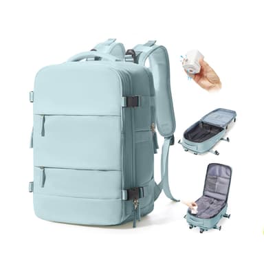 BJLFS Vacuum Backpack Travel Bag With Pump New Ryanair Cabin Bags 40x30x20 Underseat Carry On Baggage with Compression System For Flights Waterproof Laptop Backpack With USB Port and Shoe Compartment