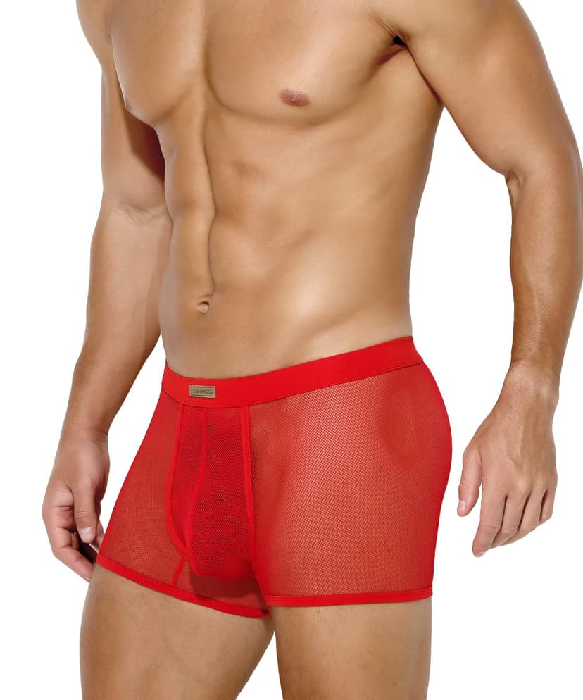 Casey Kevin Men Sexy Mesh Boxer Briefs Stretch Breathable Shorts Hipsters Trunk Underwear,RED-M