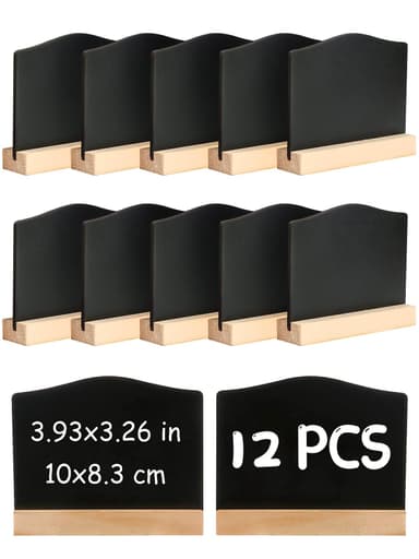 DONQL 12Pack Mini Chalkboard Signs, Kitchen Notes Chalk Boards with Stands 10x7.2cm Small Blackboard Message Tabletop Board for Signs Place Cards Table Numbers Shop Buffet Cafe Party