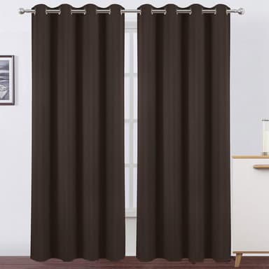CHENMIAO Pencil Pleat Blackout Curtains 70 x 150 cm Super Soft Texture Eyelet Wave Curtains, Eyelet Curtains for Living Room Bedroom Windows Nursery, Set of 2 with Eyelets, Brown