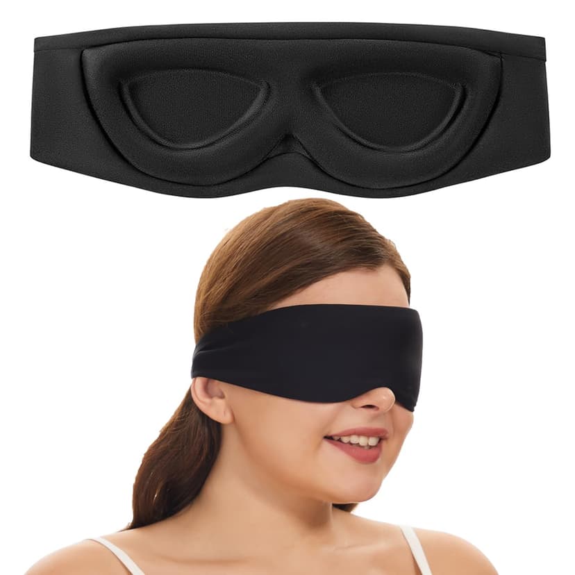 ALASKA BEAR Sleep Mask for Side Sleepers Best Contoured Eye Mask for All Sleeping Positions Men and Women 100% Blackout Cover Cool Blindfold Most Comfy Headband Style, Machine Washable (Black)
