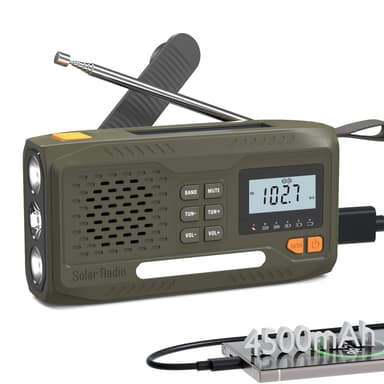 Joudix Wind Up Solar Radio, 4500mAh Rechargeable Portable Battery Radio, AM/FM Survival Hand Crank Radio with LCD Display, Emergency Survival Equipment with Torch, SOS, USB Phone Charger for Outdoor