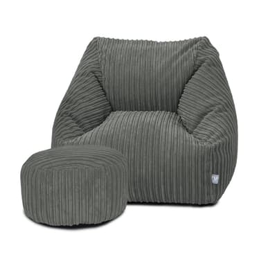 rucomfy Beanbags Big Kids Snuggle Chair - Large Corduroy Armchair for Kids & Teenagers - Home Furniture Living Room or Bedroom Seating - Machine Washable - 70 x 80 x 60cm (Slate Grey, with Footstool) - Snuggle Chair deal on Amazon UK