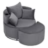 INMOZATA Swivel Snuggle Chair Jumbo Cord Cuddle Chair with Footstool Set Arc 1.5 Seater Accent Chair with Built-in Cup Holder & 3 Pillows Sofa Armchair with 360° Rotating Metal Base, Grey