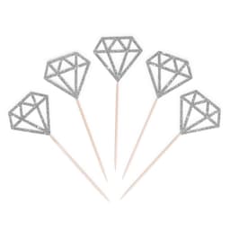 CloverCrafts 12 x Silver Glitter Diamond Ring Cupcake Toppers – Engagement & Wedding Decor