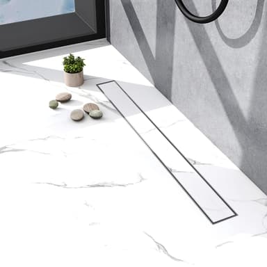 Biubiubath 60cm 2 in 1 Linear Shower Drain with Tile Insert Grate, Professional 304 Stainless Steel Rectangle Shower Drain Manufacturer, Linear Drain with Leveling Feet, Siphon