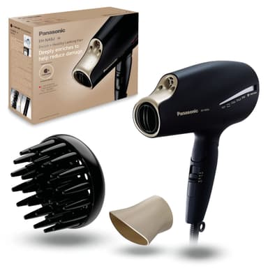 Panasonic EH-NA9J-N895 Advanced Folding Hair Dryer with Diffuser, Nanoe & Double Mineral Technology — Reduces Frizz, Damage and Split Ends, Black & Champagne Gold