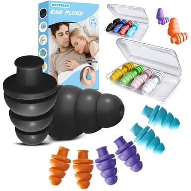 Silicone Ear Plugs for Sleeping Noise Cancelling, 10 Pairs Reusable Earplugs for Sleeping, Concert, Snoring, Travel, Work, 10 Colors, 33dB SNR
