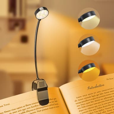 KTEBO Rechargeable Book Reading Light Lamp, LED Book Light for Reading in Bed - Eye Caring Adjustable Brightness 3 Color Temperatures 20+ Hours Runtime, Type-C Book Light Clip on,Christmas Gifts