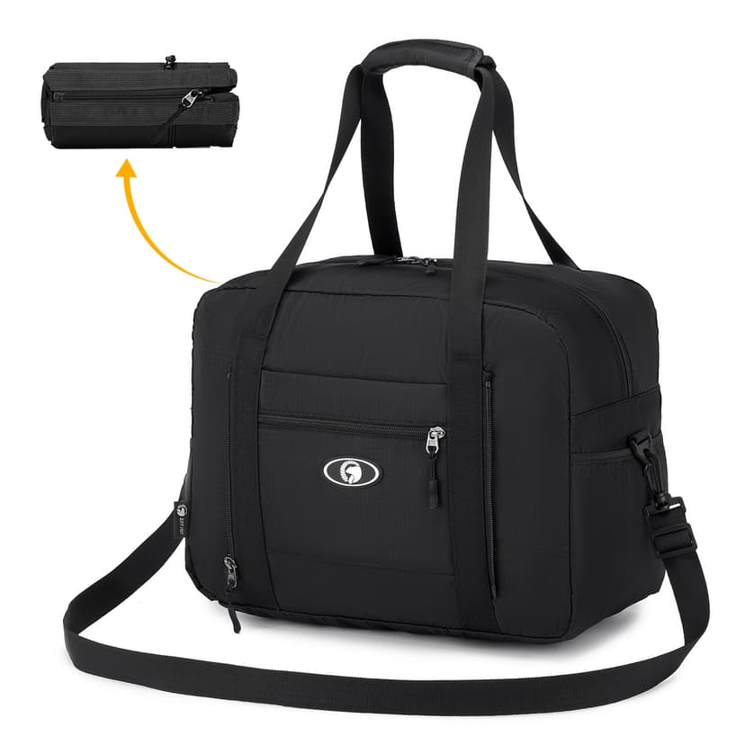 BAGZY Cabin Bag 40x30x20 Wizzair, Foldable Underseat Cabin Bag Duffel Bag Nylon Holdall Hand Luggage Case Carry on Luggage Flight Bag Baggage Organiser Storage, Black