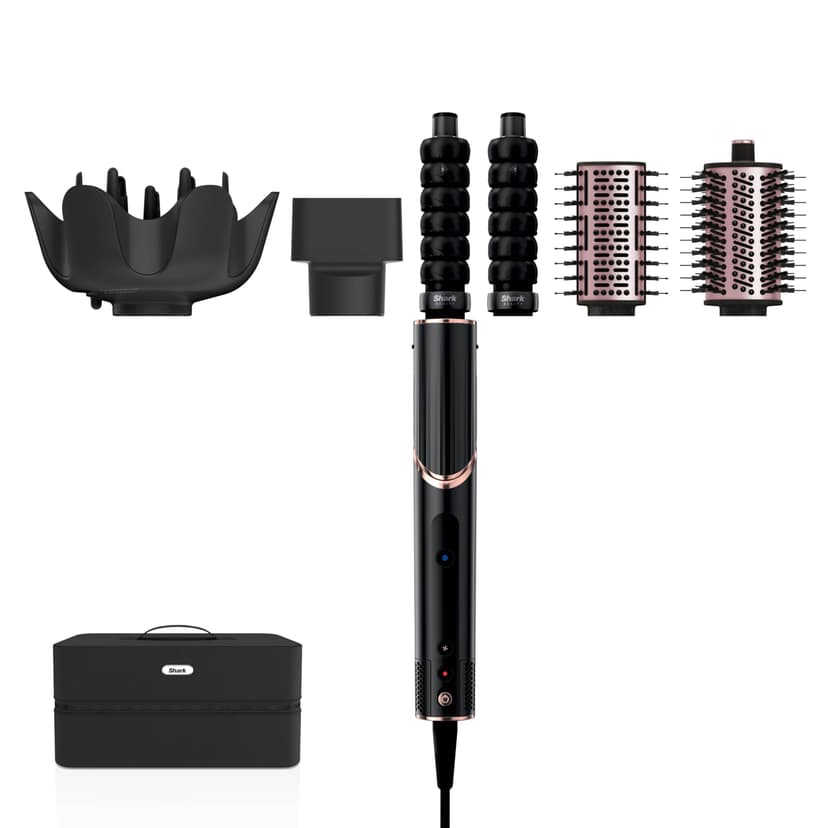 Shark FlexStyle 5-in-1 Air Styler & Hair Dryer with Auto-Wrap Curlers, Paddle Brush, Oval Brush, Concentrator, Diffuser and Storage Case, No Heat Damage, Black/Rose Gold HD446UK