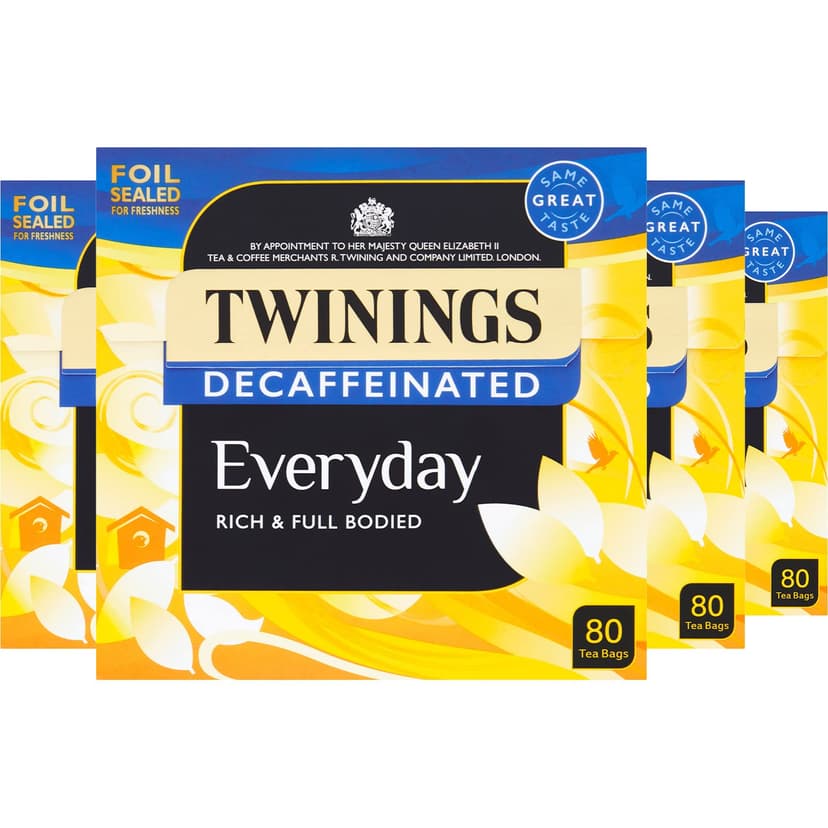 Twinings Everyday Decaf Tea | Classic Blend, Rich & Well Rounded Decaffeinated Black Tea | Multipack Bulk Buy, 320 (4 x 80) Biodegradable Tea Bags