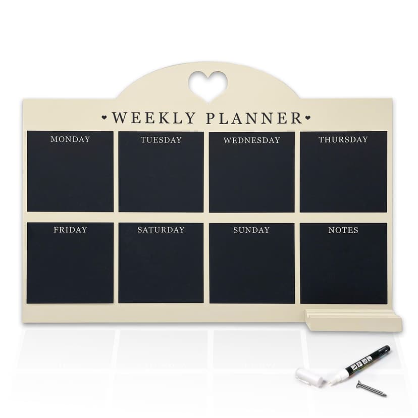 Empire Weekly Planner and Menu Board for Kitchen, Work Planner Blackboard, Wall Mounted Daily Planner with a Pen, to Do List, Dry Erase Meal Planner with White Cloth for Office & Home (Large, Cream)