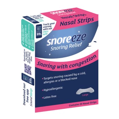 Snoreeze Anti-Snoring Nasal Strips - Snoring Aids for Men and Women to Improve Airflow - Nose Strips to Reduce Snoring with Nasal Congestion - Use with Mobile App - Large, Pack of 20
