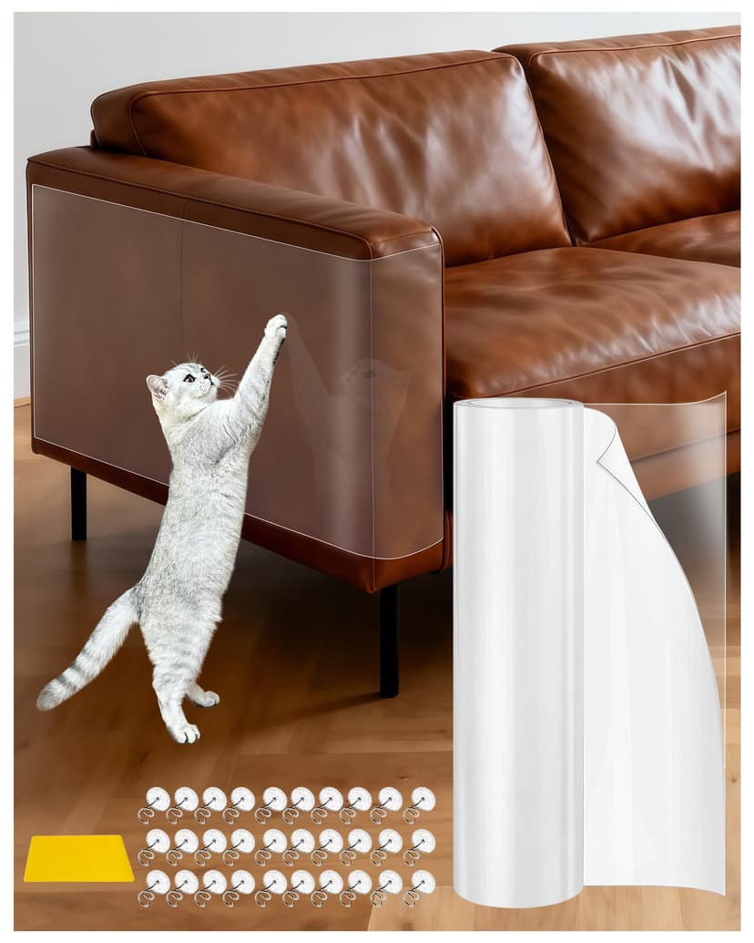 Anti Cat Scratch Furniture Protector - 30 x 500cm, Strong Adhesion Sofa Protectors from Pets, Durable PET Material, No Residue, with Scraper & 30 Pins, Stop Scratching for Sofa, Door, Wall, Carpet
