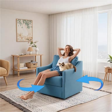 YODOLLA 360° Swivel Cuddle Chair, Fabric Snuggle Chair with Durable Metal Base, Cosy Armchair for Living Room/Bedroom/Reading Spaces, Light Blue - Snuggle Chair deal on Amazon UK
