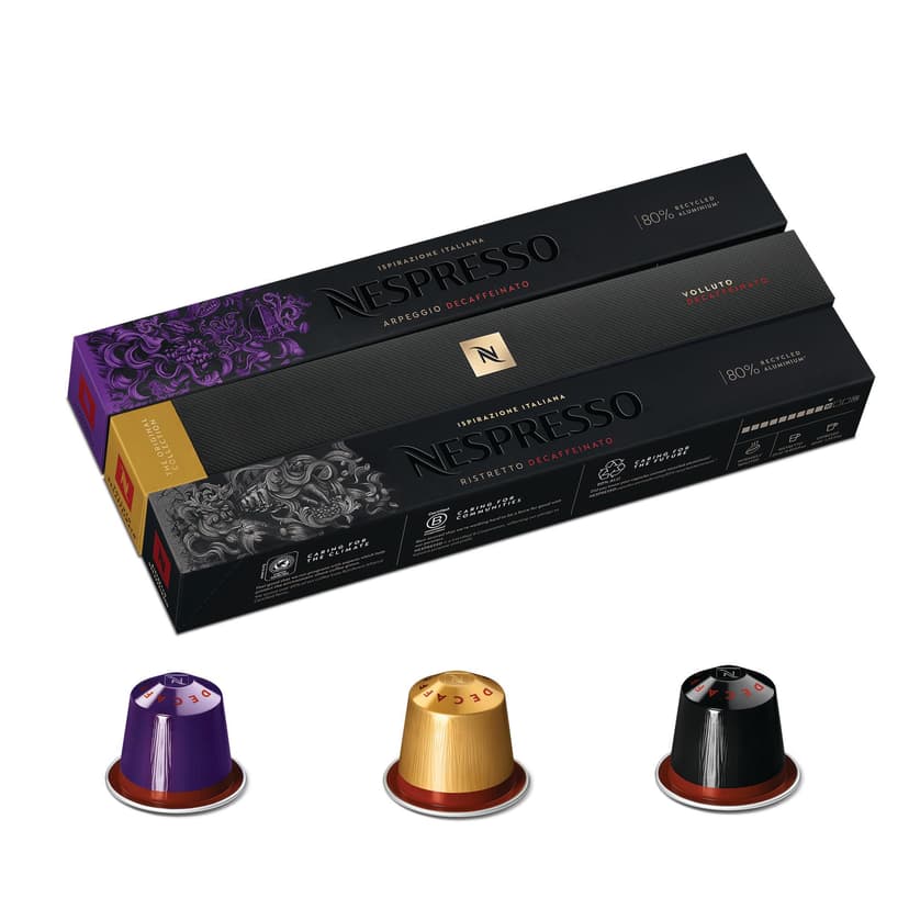 Nespresso Original Decaffeinated coffee pods variety pack (30 capsules) – Arpeggio, Ristretto & Volluto decaf – Make Espresso, Cappuccino & Latte – Recyclable Pods