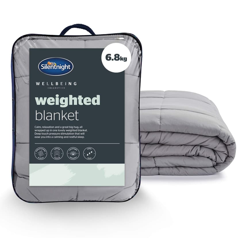 Silentnight Wellbeing Weighted Blanket - Anxiety & Stress Relief for Adults Insomnia Therapy - Sensory Calming Heavy Quilted Hug Blanket - 6.8kg, 150x200cm, Grey