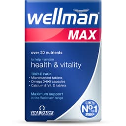 Wellman Max - Multivitamin Tablets for Men Formula Mix with Maximum Support for Energy, Immune System, Testosterone Level, Bone, Brain,Heart and Vision Health,