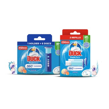 Duck Fresh Discs Toilet Cleaner Starter Kits, Fights Stains That Harbour Germs, Prevents Limescale Build Up, Marine, Starter Kit (1 Holder + 3 Refill Tubes)