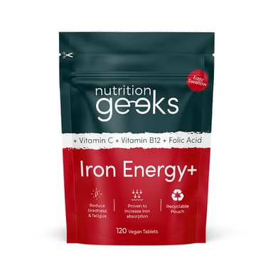 Iron Tablets High Strength - Energy Tablets with Vitamin C, B12 & Folic Acid - 120 Vegan Iron Supplements for Women and Men - 14mg - Enhanced Energy Support & Increased Absorption - UK Made