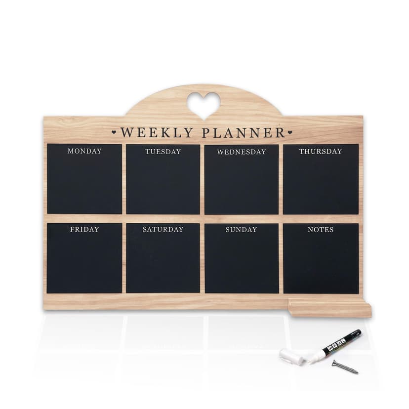 Empire Weekly Planner and Menu Board - Blackboard Wall Mounted Daily To Do List Meal Planner with White Cloth for Office & Home (Standard, Wood)