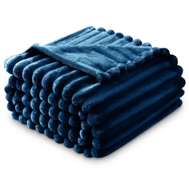 GC GAVENO CAVAILIA Fleece Blankets Double (150x200cm) - Ribbed Cosy Bed Throw Blanket - Exra Warm Throws for Sofas, Chair, Couch, Settee - Snuggle Blankets & Throws - Super Soft - Navy