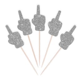 CloverCrafts 12 x Glitter Middle Finger Cupcake Toppers – Divorce Party Celebration Decor (Silver)