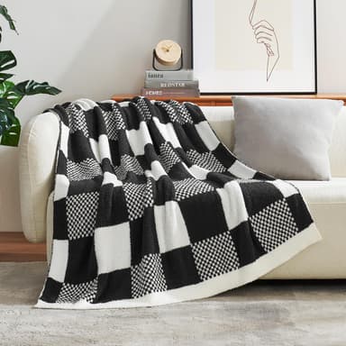 Snuggle Sac Checkered Blanket, Animal Pattern Throw Blankets Plaid Throw Blanket for Couch Microfiber Soft Throw Blanket for Sofa, Chair, Bed (Checker Black White, Twin(60"x80"))
