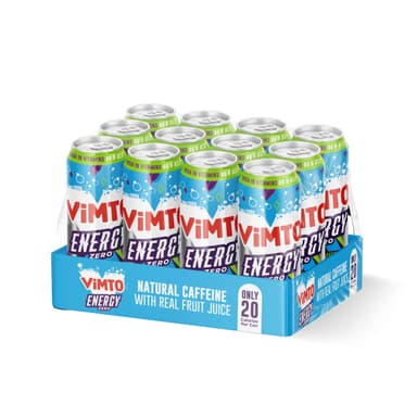 Vimto Original Energy Drink 500ml Cans (12 Pack) – No Added Sugar, Real Fruit Juice, Natural Caffeine & B Vitamins – Fruity Prime Energy Boost, Sparkling Juice Drink