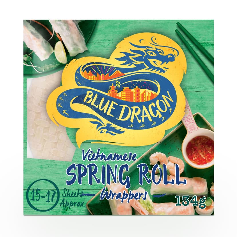 Blue Dragon Vietnamese Spring Roll Wrappers 134g | 15 Sheets | Suitable For Fresh, Steamed Or Deep Fried Spring Rolls