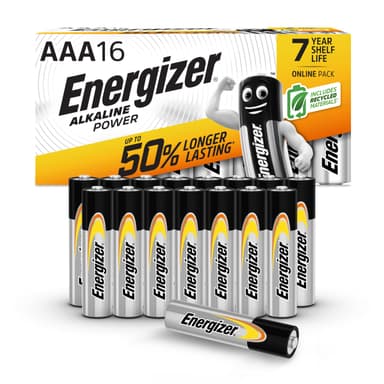 Energizer Alkaline Power - AAA Batteries (16 Pack) - Triple A Battery 1.5V - Up To 50% Longer Lasting - For Everyday Devices - 100% Recyclable Packaging - 7 Year Shelf-Life [Amazon Exclusive]