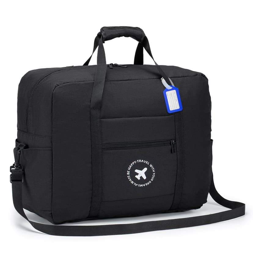 BAGZY Cabin Bag 45x36x20 for easyJet Underseat Cabin Bag, Large Foldable Duffel Bag Nylon Holdall Hand Luggage Case Carry on Luggage Flight Bag Baggage Organiser Storage 40L (Black)