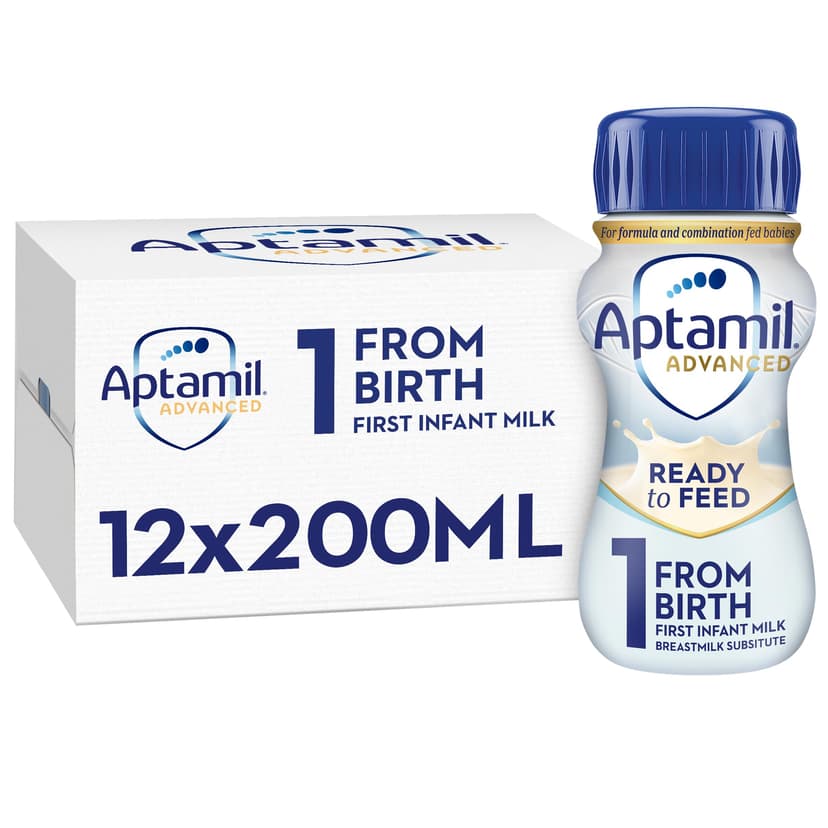 Aptamil Advanced 1 First Infant Baby Milk Ready to Use Liquid Formula, from Birth, 200ml (Pack of 12)