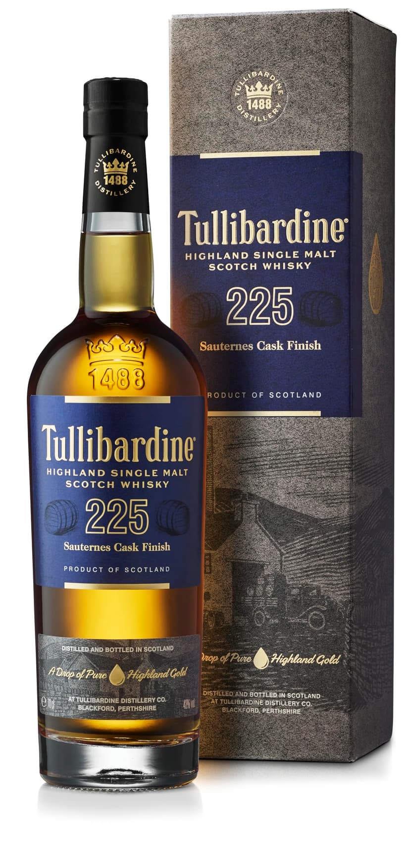 Tullibardine 225 Sauternes Cask Finish | Highland Single Malt Scotch Whisky | 70cl | 43% ABV | Fruity & Delicately Balanced | Tropical Fruits | Zesty Citrus | Sweet Spice | Scotch Whisky With Gift Box