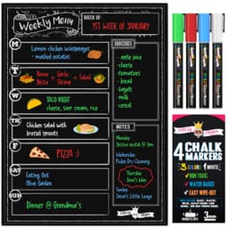 Chalky Crown - Meal Planner Board - Magnetic Dry Erase Menu Board for Fridge Includes 4 Liquid Chalk Markers - Weekly Meal Planner - Blackboard, Grocery List for Kitchen Refrigerator - Black