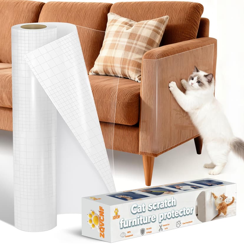 Transparent Anti Cat Scratch Furniture Protector 43cm x 5m Roll: ZQVCNF 0.12mm Thick Self-Adhesive Sofa Protectors from Pets - Cat Anti Scratch Tape for Sofa,Couch & Furniture - Residue-Free