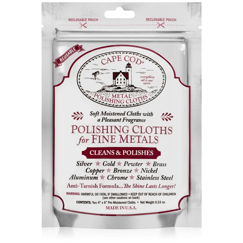 Cape Cod Metal Polishing Cloths – Reusable Anti-Tarnish Cleaning Wipes for Fine Metals, Watches & Jewellery – Restores Shine on Silver, Gold, Brass, Copper & Stainless Steel – Vanilla Scent