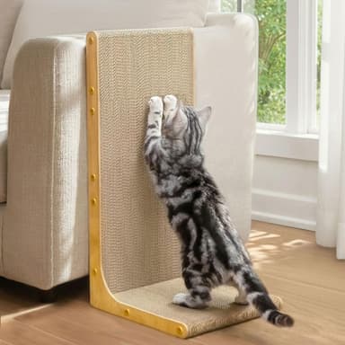 Conlun Cardboard Cat Scratcher,58 cm L Shape Scratch Pad Wall Mounted,Vertical Scratching Post Durable Cardboard to Protect Furniture for Indoor Cats,Wood Grain Large