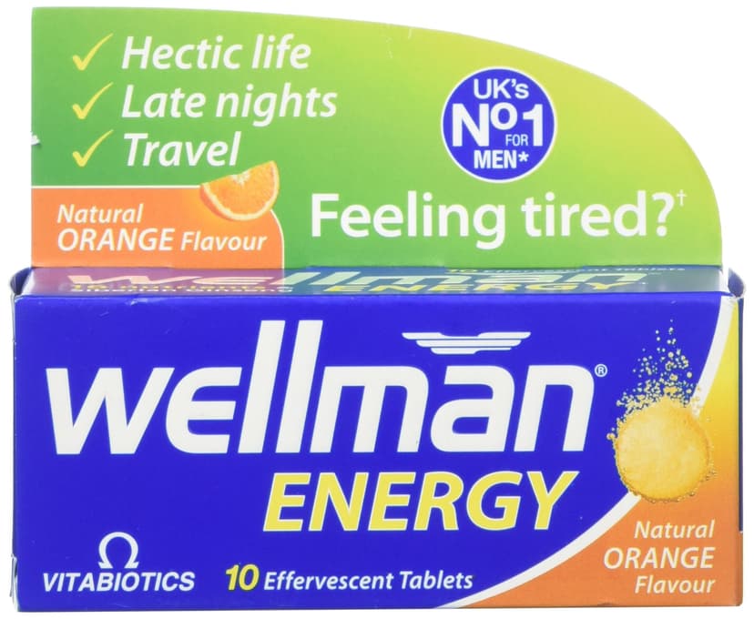 Wellman Energy Orange - 10 Dissolving, Multivitamins Effervescent Tablets for Man, Natural Orange Flavour, by Vitabiotics