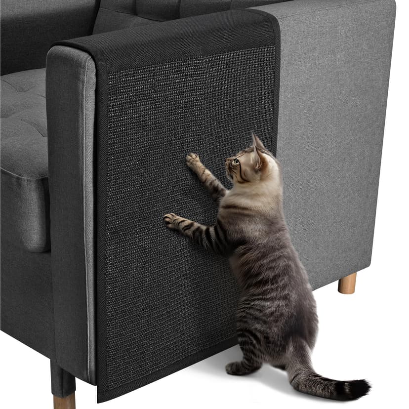Navaris Cat Scratch Sofa Protector - Durable Sisal Pad - Scratcher Mat to Stop Cats Scratching Furniture - Indoor Cat Scratch Pads Suitable for All Sofas - Black