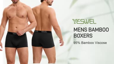 YESWEL Mens Boxers, Bamboo Boxer Shorts Multipack of 4, No Itchy Labels Underwear, Moisture Wicking Underpants, Breathable Trunks with Fly (4x Black, L)