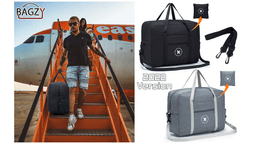 BAGZY 2X Cabin Bag 45x36x20 for easyJet Underseat Cabin Bag, Large Foldable Duffel Bag Nylon Holdall Hand Luggage Case Carry on Luggage Flight Bag Baggage Organiser Storage 40L (Black)